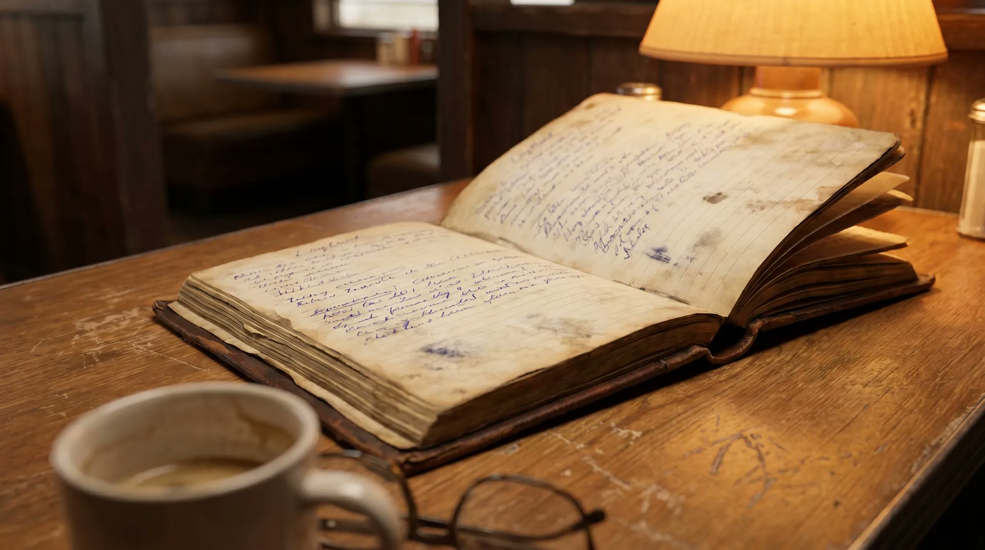 Weathered pages of a logbook filled with handwritten entries